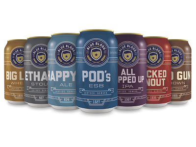 Blue Blood Brewing Can Line Up badge beer brew cans craft design law packaging police series