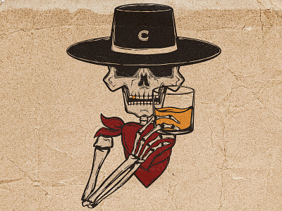 BOURBON COWBOY BONES ascot bandana bones booze bourbon cowboy cowboy hat graphic grunge illustration skeleton skull tumbler whiskey