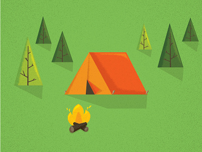 Camp Site camp campfire fire green illustration nature orange pine survival tent trees vector