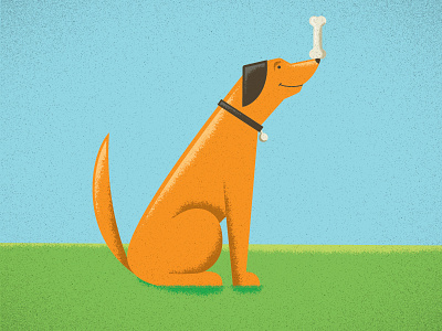 Puppy bone dog grass grunge happy illustration outside pet puppy texture trick vector