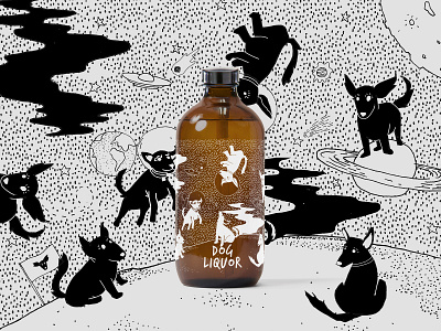 Dog liquor bottle label comic dog dog illustration funky packaging design space exploration