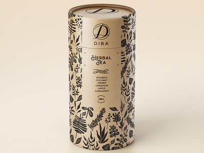 Diba herbal tea botanical illustration packaging design pattern design tea packaging