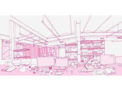 Pink office architecture office freehand fun art hand drawing illustration la vie en rose shades of pink