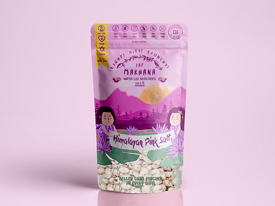 Makhana packaging design childrens illustration himalaya illustration packaging design pink seed pops water lily