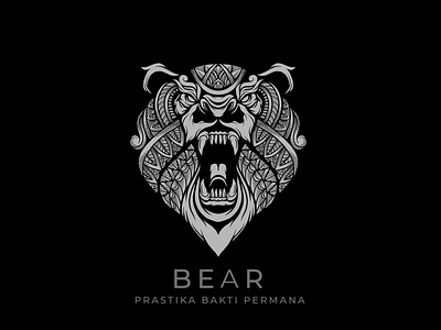 Bear Detailed illustration with engraving pattern style