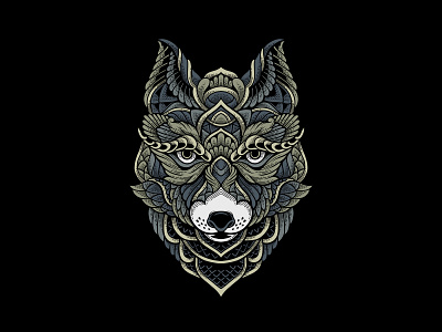 Wolf for Ark Studio, Detailed illustration with engraving patter adult animal black book decoration design ethnic illustration indian isolated line nature sketch tattoo tribal vector vintage wild wolf zentangle