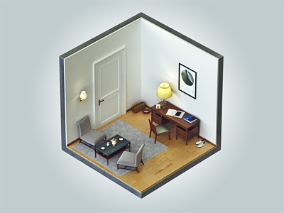 Living Cube 1.0 brooks corner corners cube flat isometric lamp living room stuff