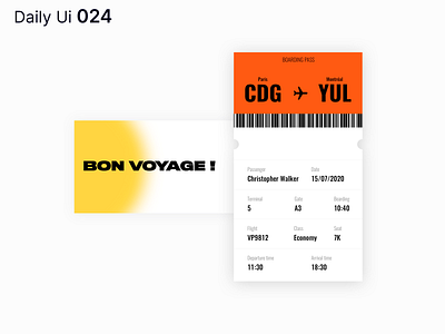 Daily Ui 024 - Boarding Pass app barcode daily ui dailyui design flight fly montreal paris plane traveling ui uidesign ux voyage