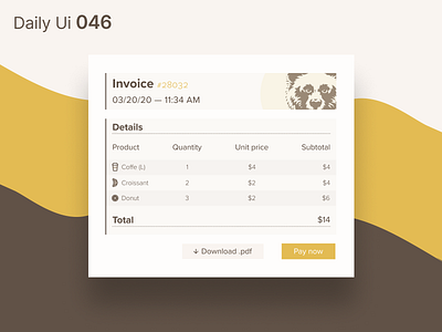 Daily Ui 046 - Invoice bill coffee coffee shop coffeeshop colombus colors daily ui dailyui design invoice order order summary payment price ui ui design uidesign ux