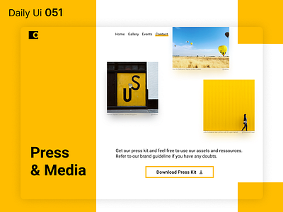 Daily Ui 051 - Press Page colors daily ui daily ui 051 daily ui challenge daily100challenge dailyui design desktop gallery media media kit photo photography press press kit ui ui design uidesign ux yellow