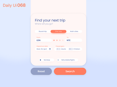 Daily Ui 068 - Flight Search daily 100 challenge daily ui daily ui 068 dailyui dailyuichallenge design flight flight booking flight search search searching travel ui ui design uidesign user interface ux