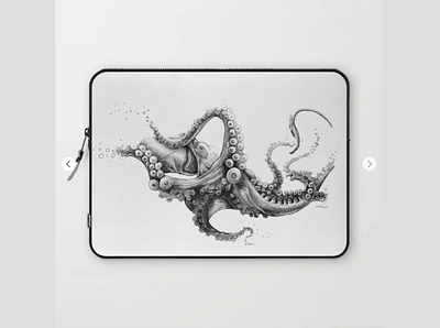 BLACK INK Laptop Sleeve black white draw illustration line art octopus
