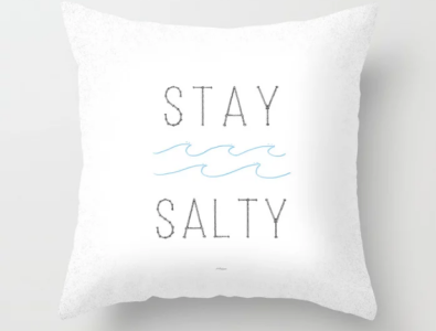 Stay Salty beach black and white black work decor hand lettering home illustration ink interior design line art linework minimalist ocean salty sea stay salty surfing tatoo throw pillow wave