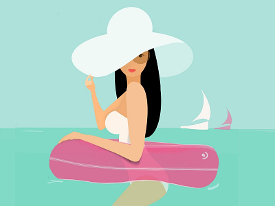 Woman on a beach beach bikini design float illustration procreate summer vector