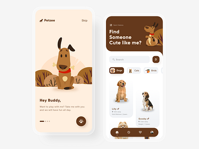 Pet Adoption App 2 adoption clean cute download free graphic icons illustrations learn minimal pet pet care populsr proposal trends ui uidesign uiux ux