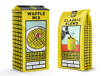 WH Packaging bag brand identity brand refresh branding coffee coffee bag design diner illustration restaurant type typography vector visual identity waffle waffle house waffles