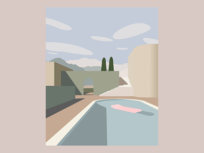 Floating calm floater floating mountains pool trees vaporwave vectorart