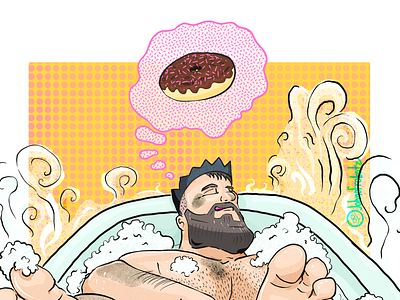 Sweet dream bubble bathtub comic art donut dream fitness illustration king