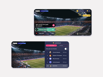 App stream quiz football app app design football interaction quiz soccer stream ui ui design ux