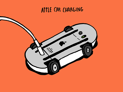 Apple Car Charging 🤷‍♂️🖱🔋🚘 apple car charging colour eletric fun illustration minimalist sharpie