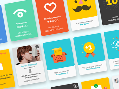 Powerupp UX/UI - Cards app cards colorful emoji illustration job mobile profile social swipe ui ux