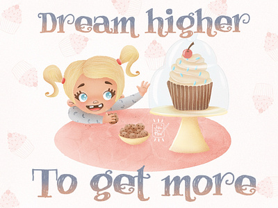 Dream Higher baby character design cookies cupcake greeting card little girl pink