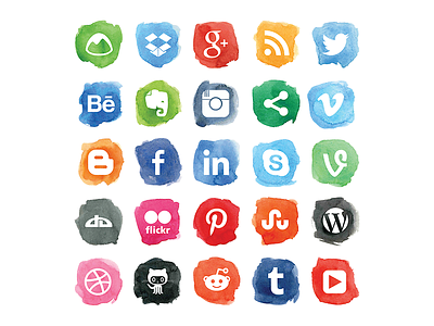 Social Watercolor Icons icon media network set social wash watercolor