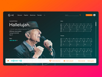 Guitar tabs site UI Concept actual branding design grid guitar live music music app music player new player redesign site smoth stream tabs ui ux web website