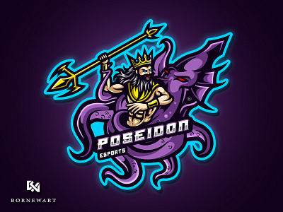 POSEIDON ESPORTS MASCOT GAMING LOGO artist character drawing esport game gamer gaming gaminglogo illustration logodesign mascot poseidon