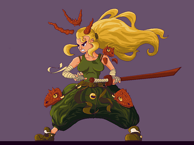 Demon Warrior character game art illustration pixel art