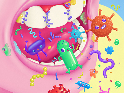 The things that come out of your mouth art characterdesign conceptual cover covid19 design digitalillustration editorialart editorialillustration illustration lowbrow microbe microorganism mouth pandemic popart popsurrealism quirky virus whimsical