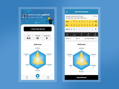 Golf App - Input Score and Round Summary caddy design golf golf app golf ui golf web minimal mobile app mobile apps round stick ui app ui apps ui design ui golf