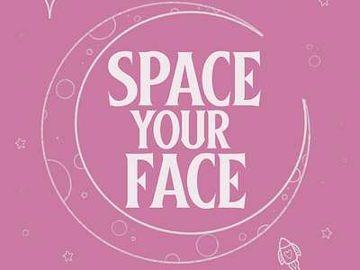 Space Your Face (Pink) celestial illustration moon pink space stars