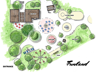 Funland Concept Plan amusement park concept illustration landscape architecture park