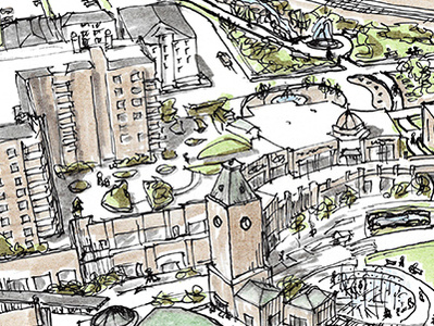 Folsom Corridor East End Perspective concept drawing landscape architecture