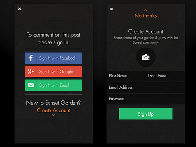 Sign Up & Log In Flow (A Gardening App Idea) app garden ios iphone log in register sign up sketch
