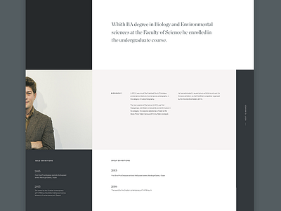 Biography Page — Layout Experiment clean dark flat light minimal simple typography ui web website white