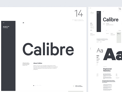 Calibre Specimen black grey layout minimal specimen type typography white