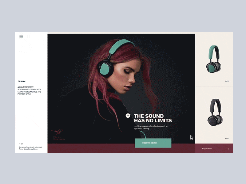 Slider Idea Experiment animation clean concept interaction minimal motion headphones principle type typography website