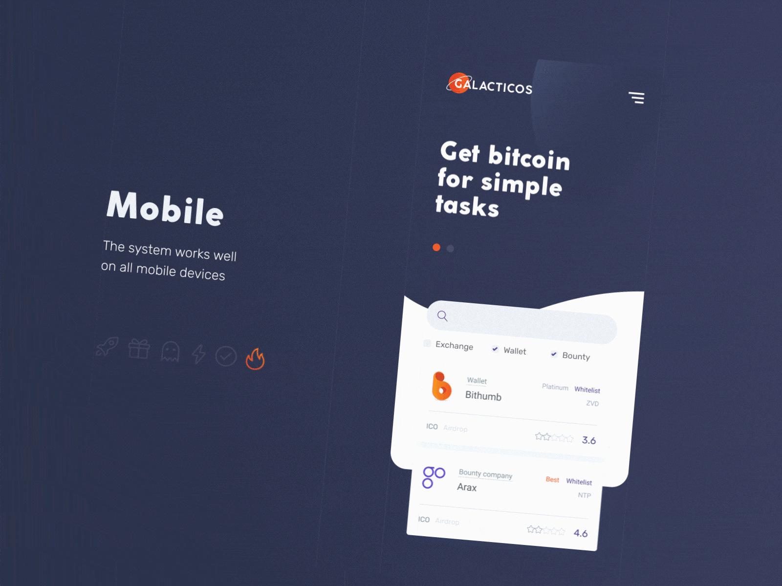 Galacticos. Crypto mobile bounty crypto design galactic mobile app motion social ux wallet