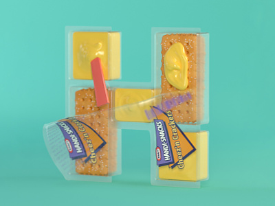 H is for Handi-Snacks 36daysoftype 3d 3d illustration 3d type 3d typography 90s 90s snacks c4d cheese crackers childhood cinema 4d food lettering nostalgia retro snacks typography
