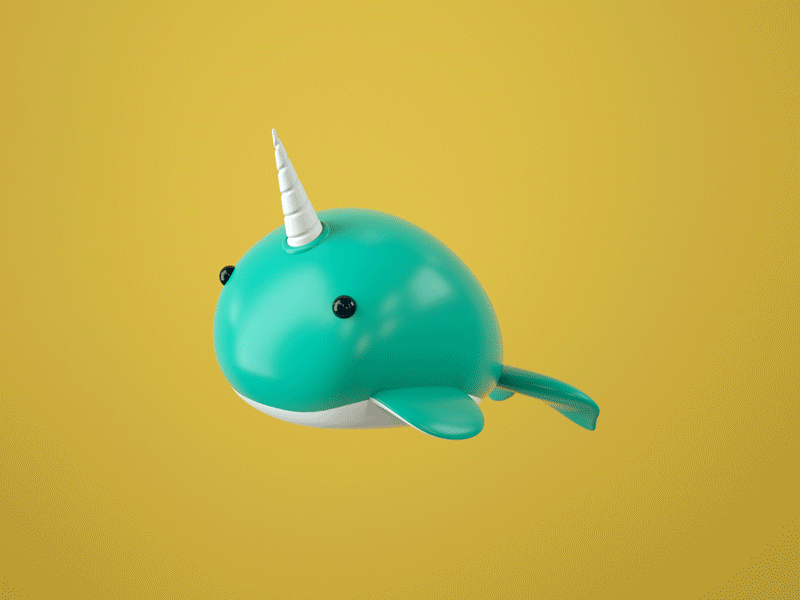 Narwal Swimming 3d animation 3d art 3d illustration c4dart cinema4d cute kawaii mograph motion design motion graphics narwal ocean octane render swimming