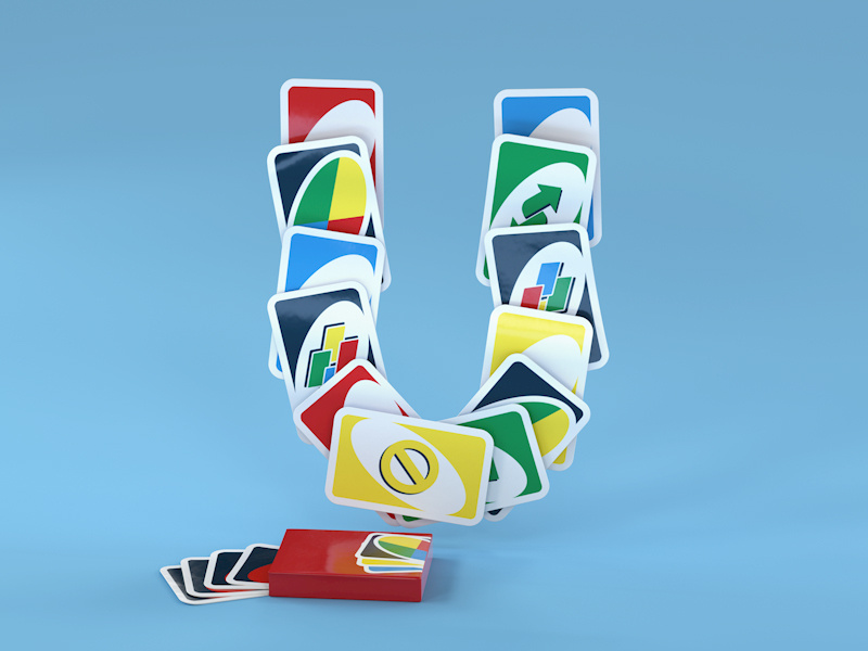 U is for Uno uno game nostalgia 90s cards 36 days of type childhood toys kids illustration vintage retro type design typography lettering octane render cinema 4d cgi art direction 3d illustration 3d typography 3d type