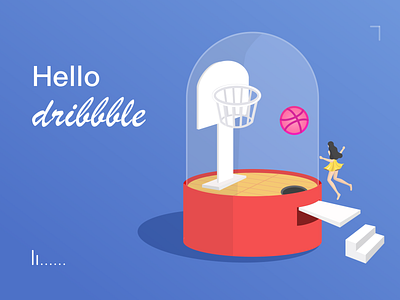 Hello Dribbble！ ball basketball character first shot girl hello dribbble illustration jumping sport