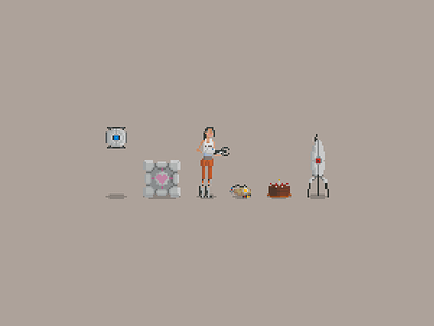 'Now You're Thinking With Pixels' cake chell companion cube glados pixel art portal portal 2 portal gun turret video games wheatley