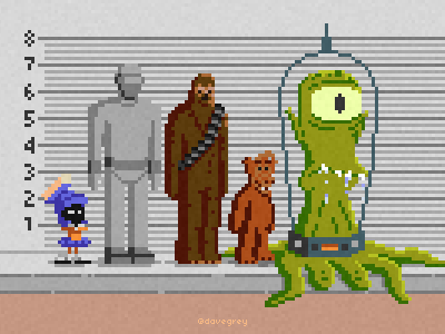 Alien Line-up alf chewbacca gort kodos and kanf marvin the martian pixel art the simpons