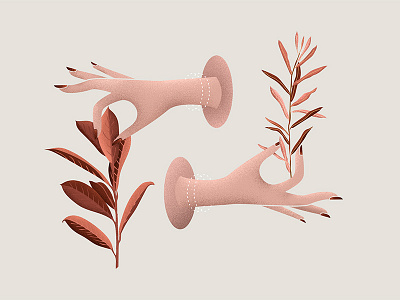 Holding Hands with Plants botanical grain hand hands illustration minimal nature pink plant plants vector