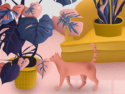 Plants & Cats animals cat couch grain illustration illustrator monstera nature pink plants texture vector