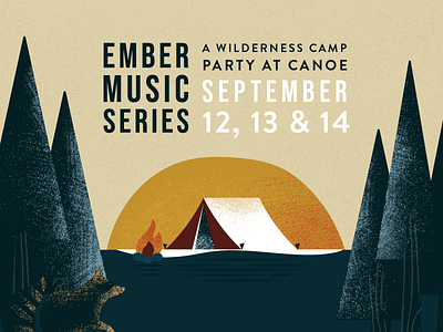 Ember Music Series camp event forest illustration illustrator music pnw raccoon rustic tent texture trees