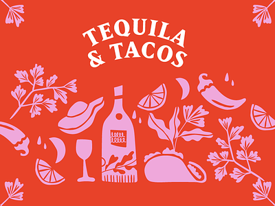 Tequila & Tacos - Illustration illustration jalepeno limes linocut linoprint mexican plants poster tacos tequila vector